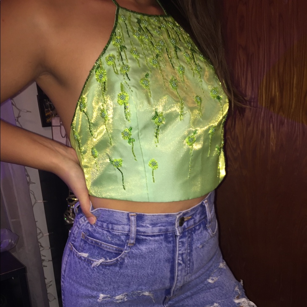 Sparkly green halter crop top